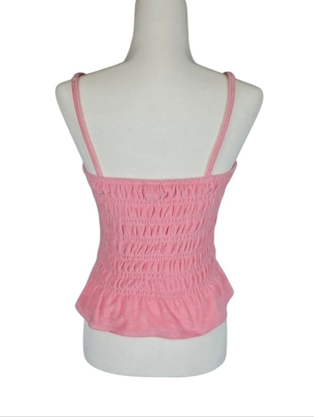 H&M Terry Peplum Cami Top Pink Casual Retro Y2K Style Ruched Terrycloth Top, S - Picture 3 of 7